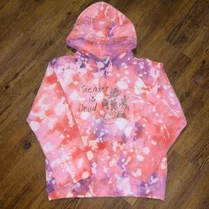 Gildan Pink & Purple Abstract Tie-Dye Hooded Retro Punk Fleece Pullover Size S
